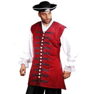 Pirate Captain England Elegant Long Vest Men's Red Medieval Renaissance Costume